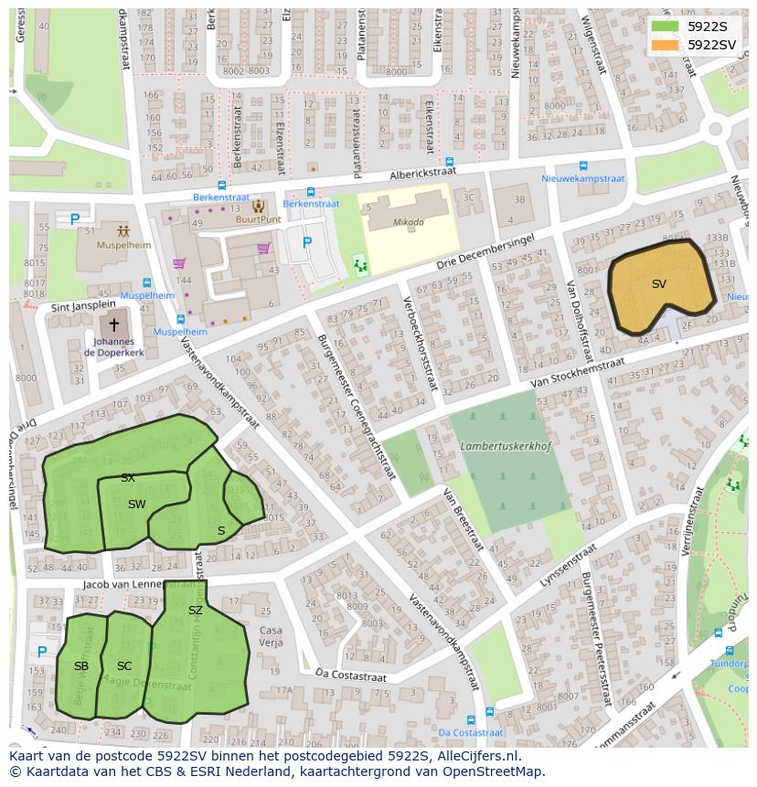 Afbeelding van het postcodegebied 5922 SV op de kaart.