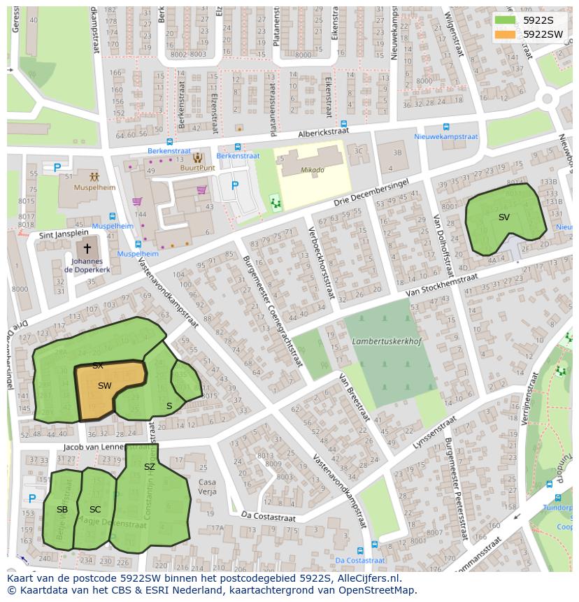 Afbeelding van het postcodegebied 5922 SW op de kaart.