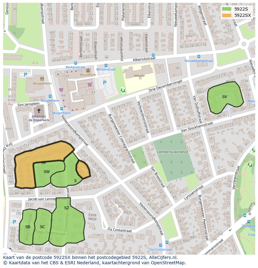 Afbeelding van het postcodegebied 5922 SX op de kaart.
