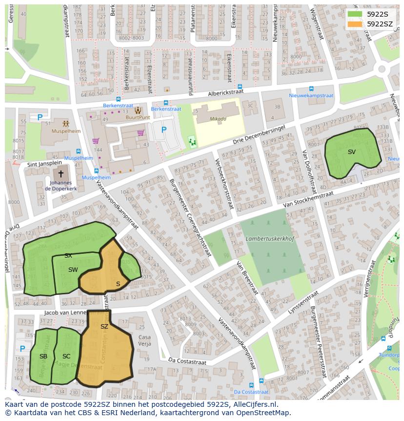 Afbeelding van het postcodegebied 5922 SZ op de kaart.