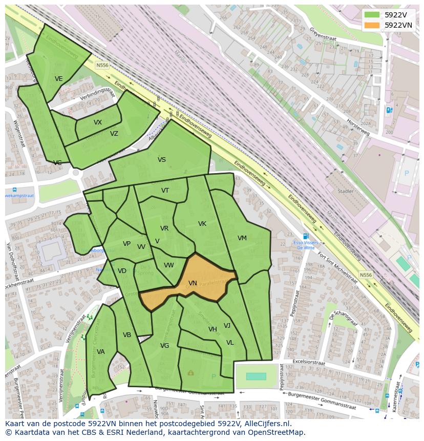 Afbeelding van het postcodegebied 5922 VN op de kaart.