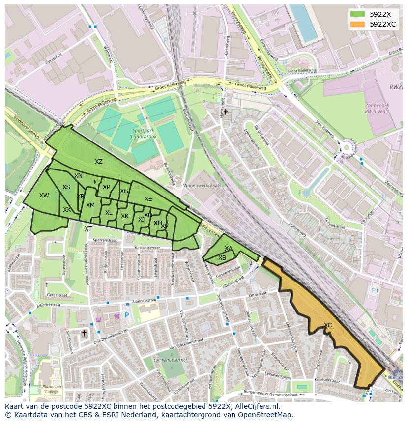 Afbeelding van het postcodegebied 5922 XC op de kaart.