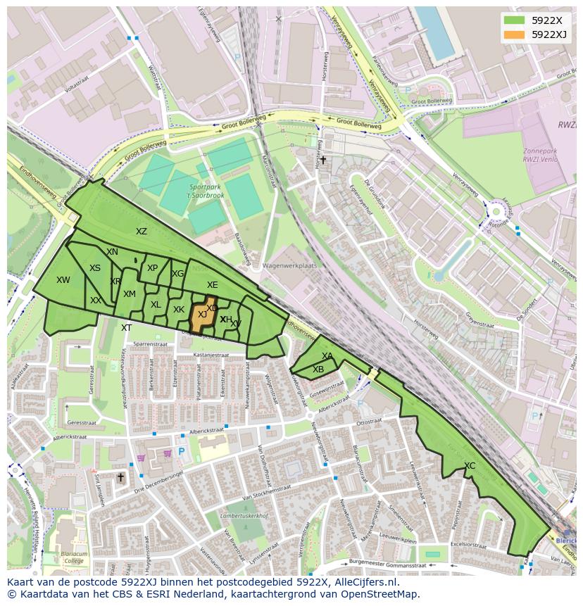 Afbeelding van het postcodegebied 5922 XJ op de kaart.