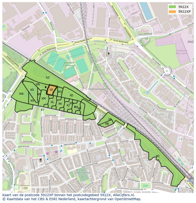 Afbeelding van het postcodegebied 5922 XP op de kaart.