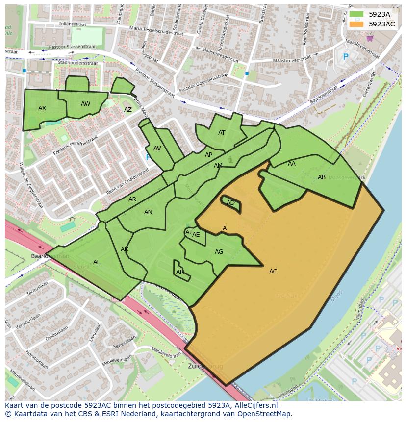 Afbeelding van het postcodegebied 5923 AC op de kaart.