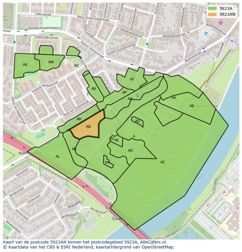 Afbeelding van het postcodegebied 5923 AN op de kaart.