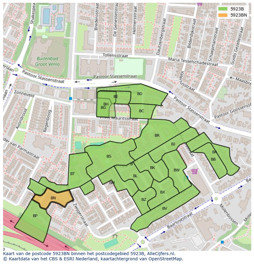 Afbeelding van het postcodegebied 5923 BN op de kaart.