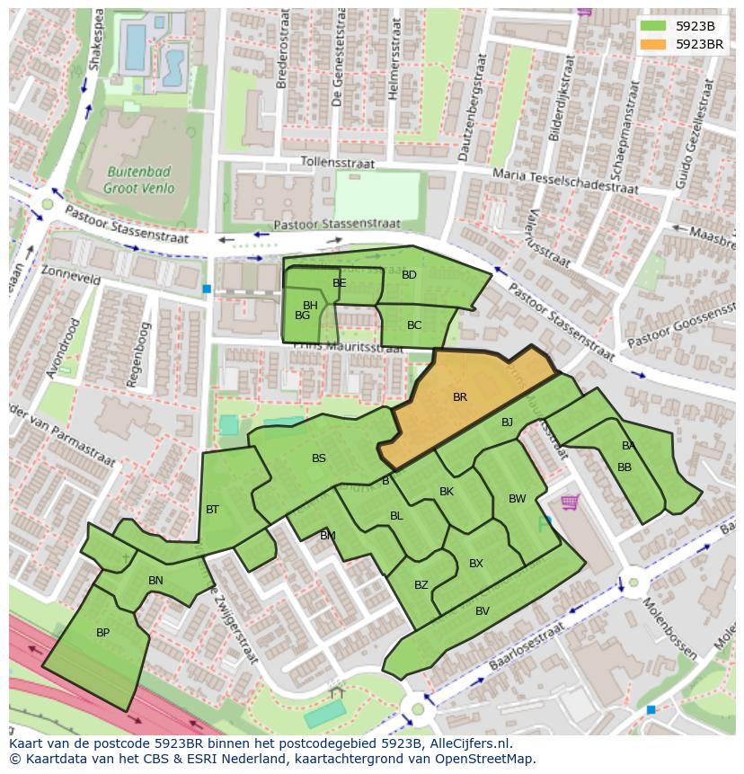 Afbeelding van het postcodegebied 5923 BR op de kaart.
