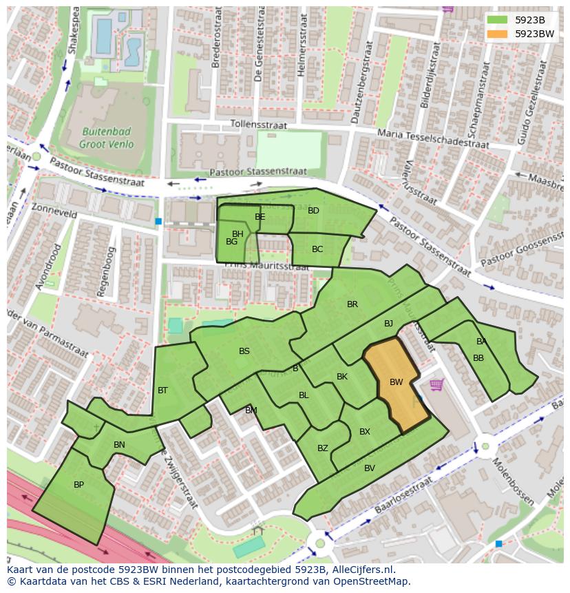 Afbeelding van het postcodegebied 5923 BW op de kaart.