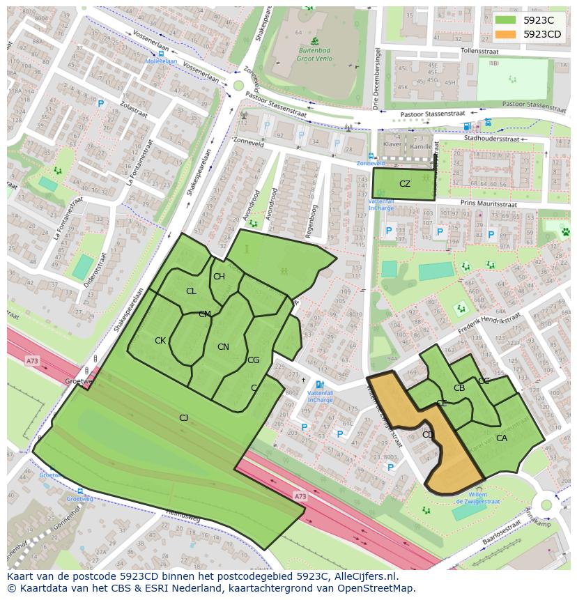 Afbeelding van het postcodegebied 5923 CD op de kaart.