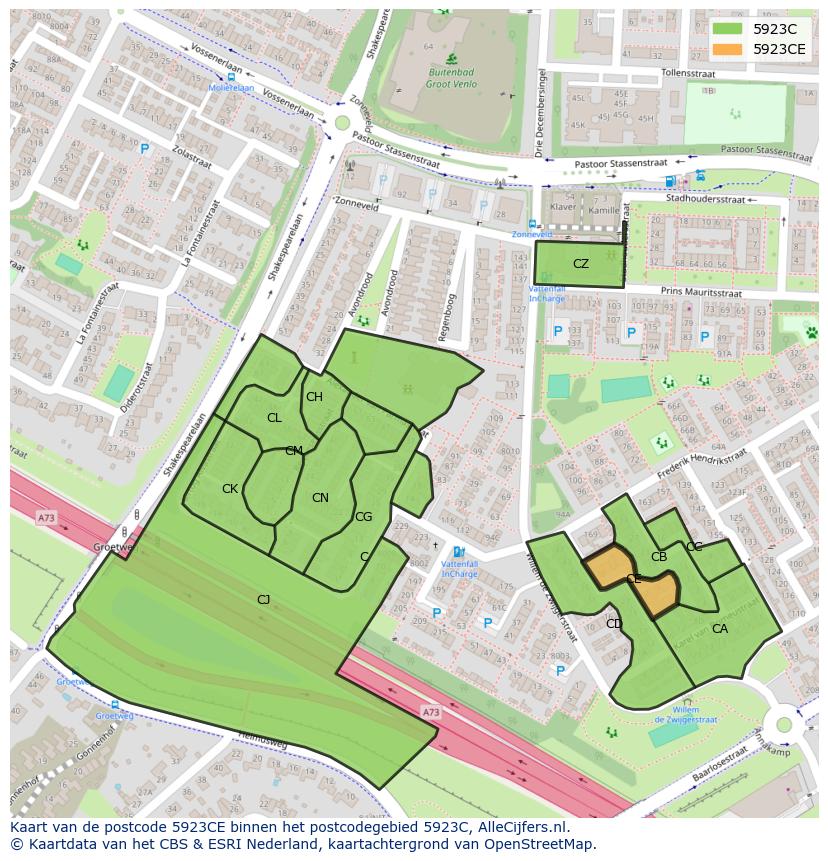 Afbeelding van het postcodegebied 5923 CE op de kaart.