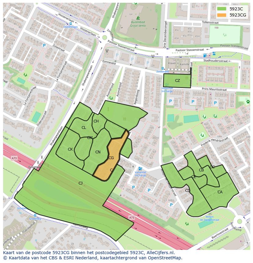 Afbeelding van het postcodegebied 5923 CG op de kaart.
