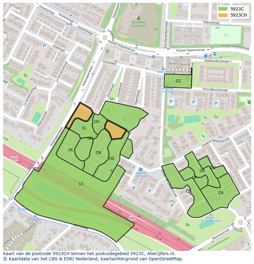Afbeelding van het postcodegebied 5923 CH op de kaart.