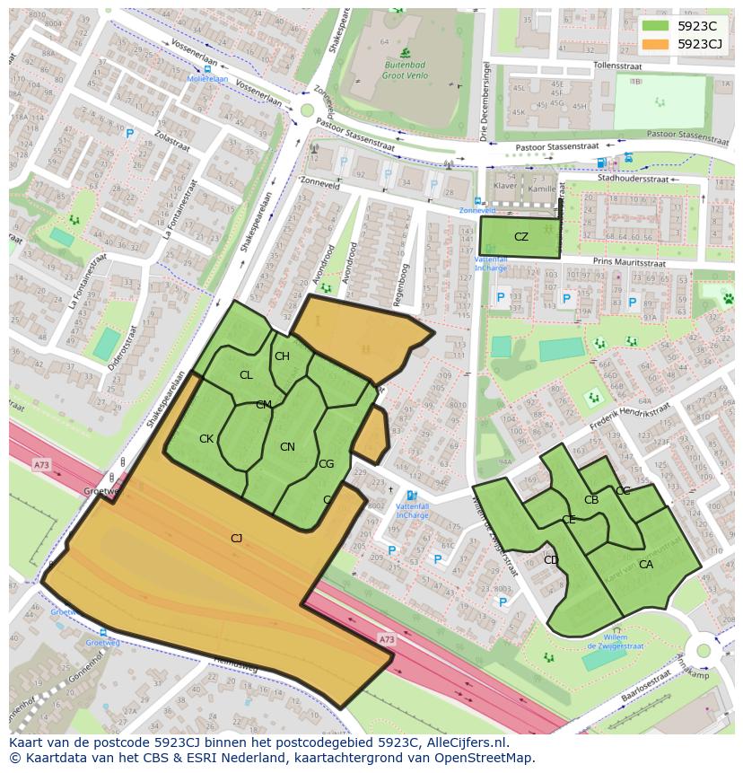 Afbeelding van het postcodegebied 5923 CJ op de kaart.
