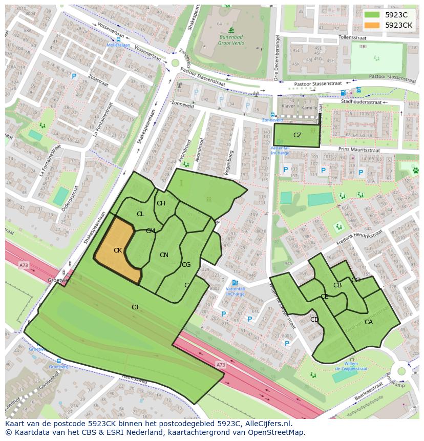 Afbeelding van het postcodegebied 5923 CK op de kaart.