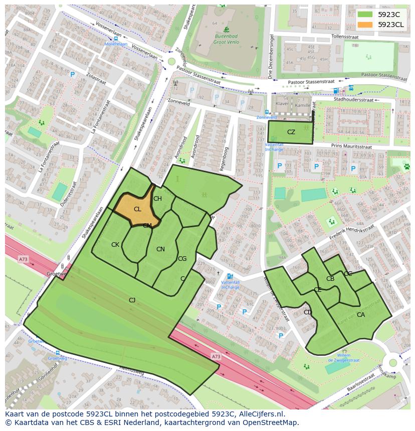 Afbeelding van het postcodegebied 5923 CL op de kaart.