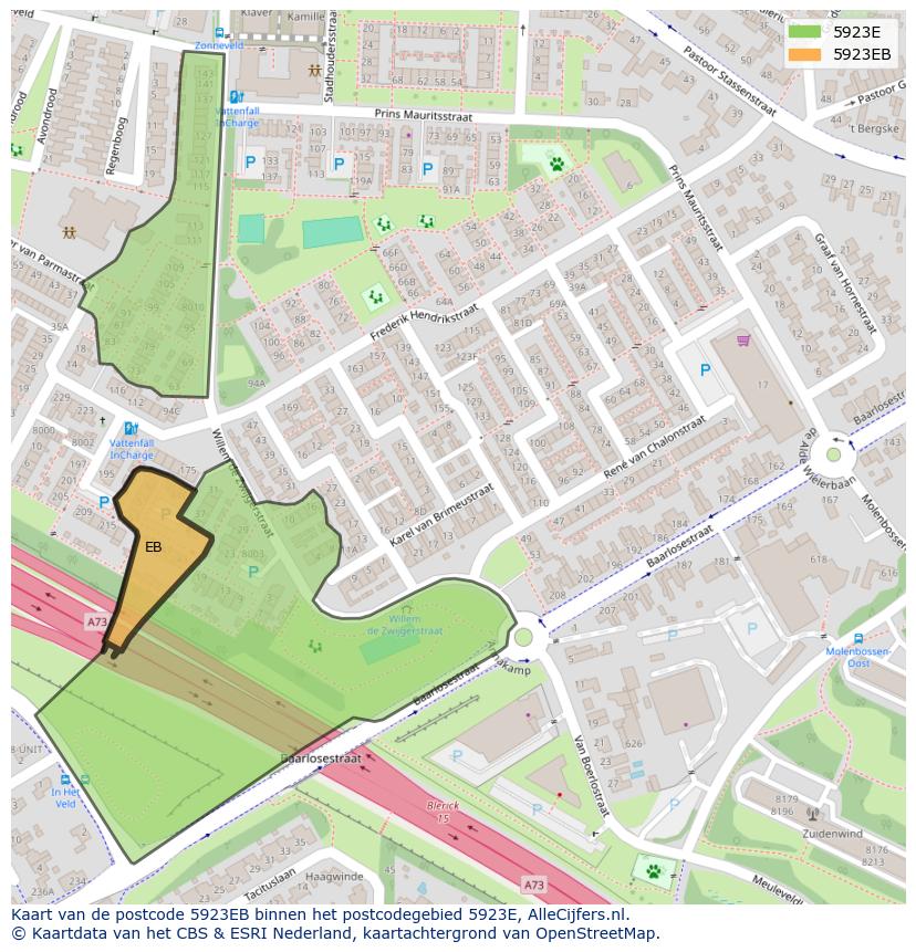 Afbeelding van het postcodegebied 5923 EB op de kaart.