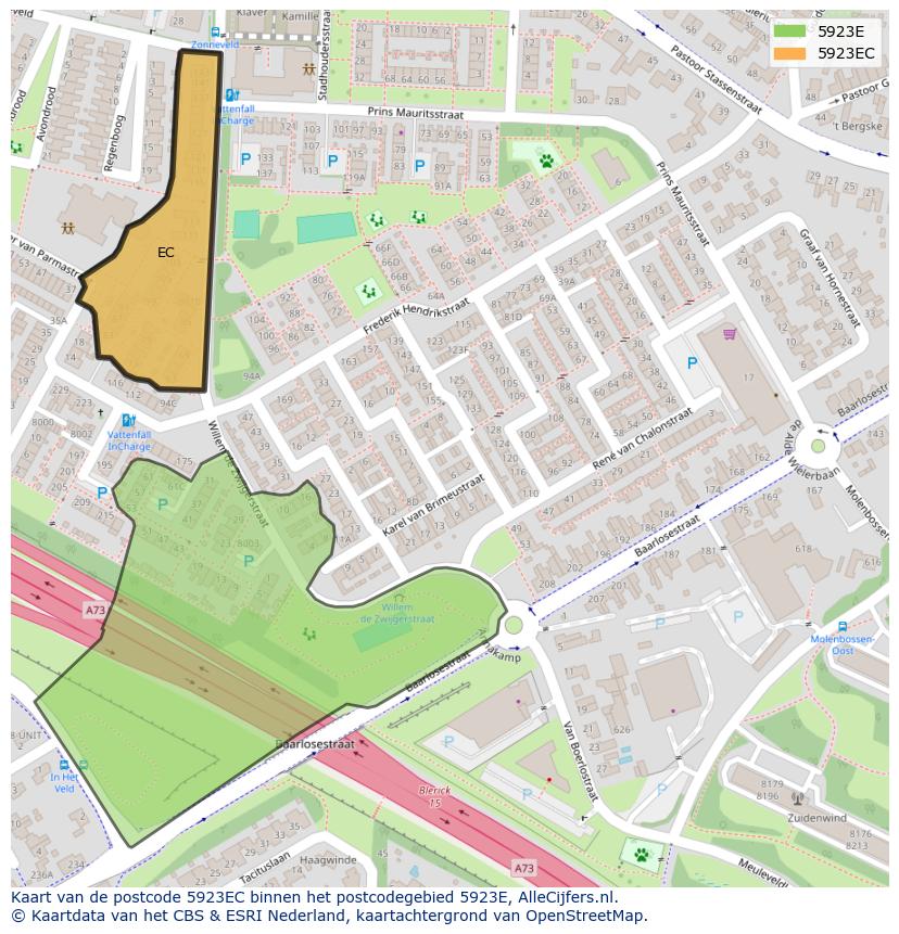Afbeelding van het postcodegebied 5923 EC op de kaart.