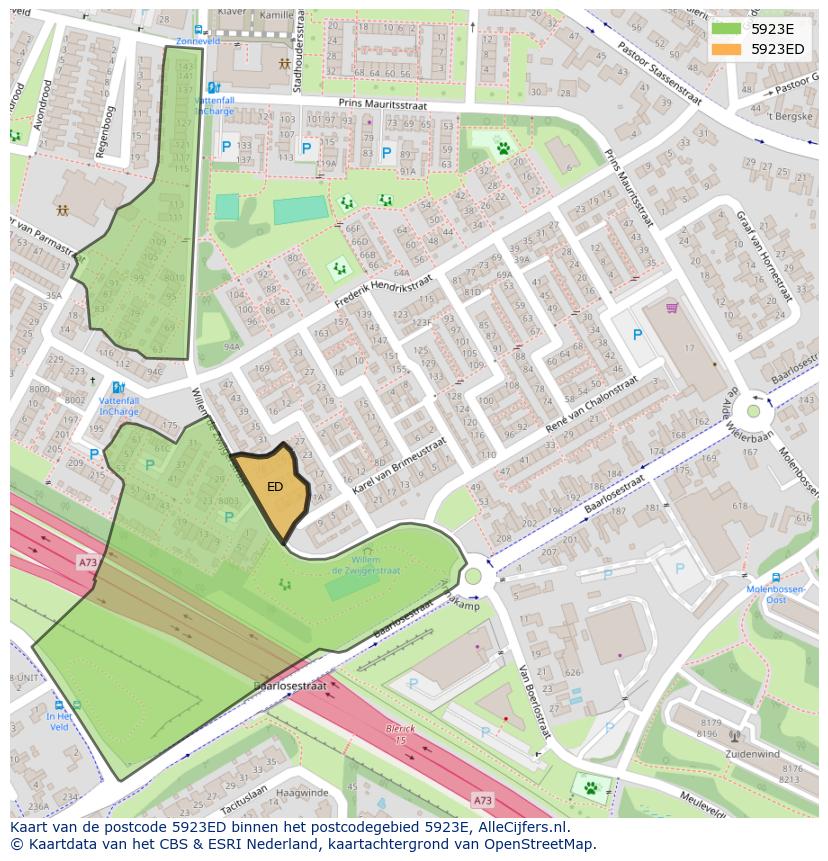 Afbeelding van het postcodegebied 5923 ED op de kaart.