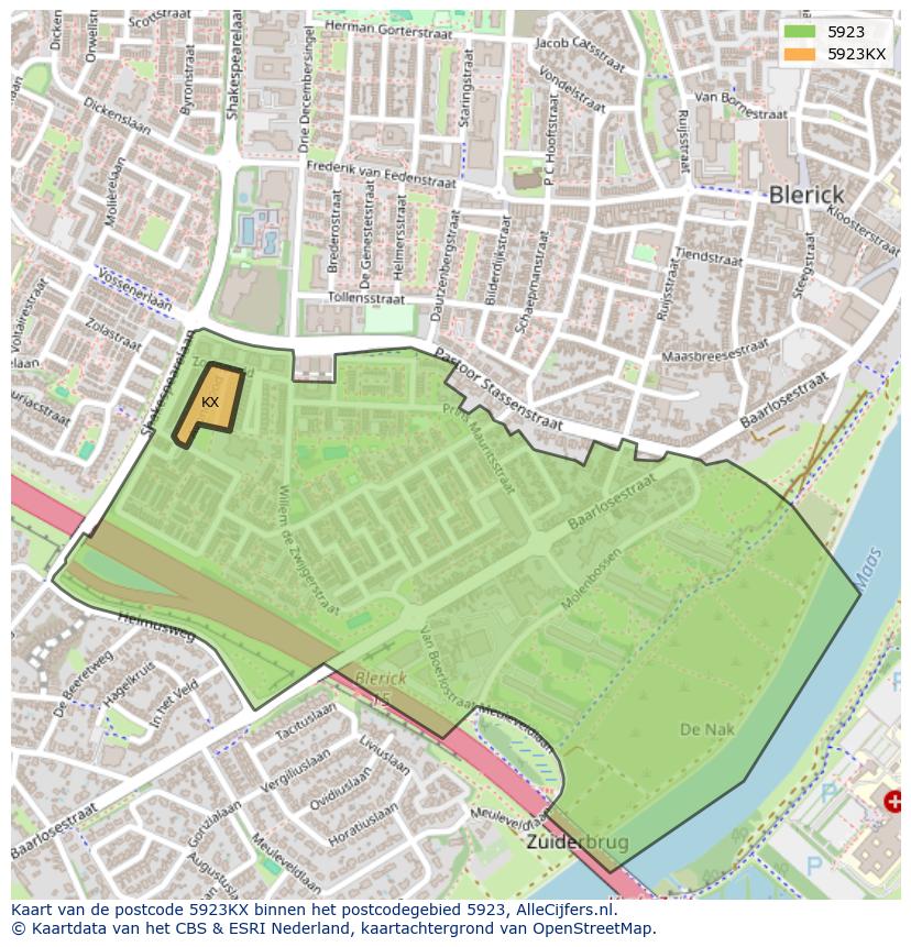 Afbeelding van het postcodegebied 5923 KX op de kaart.