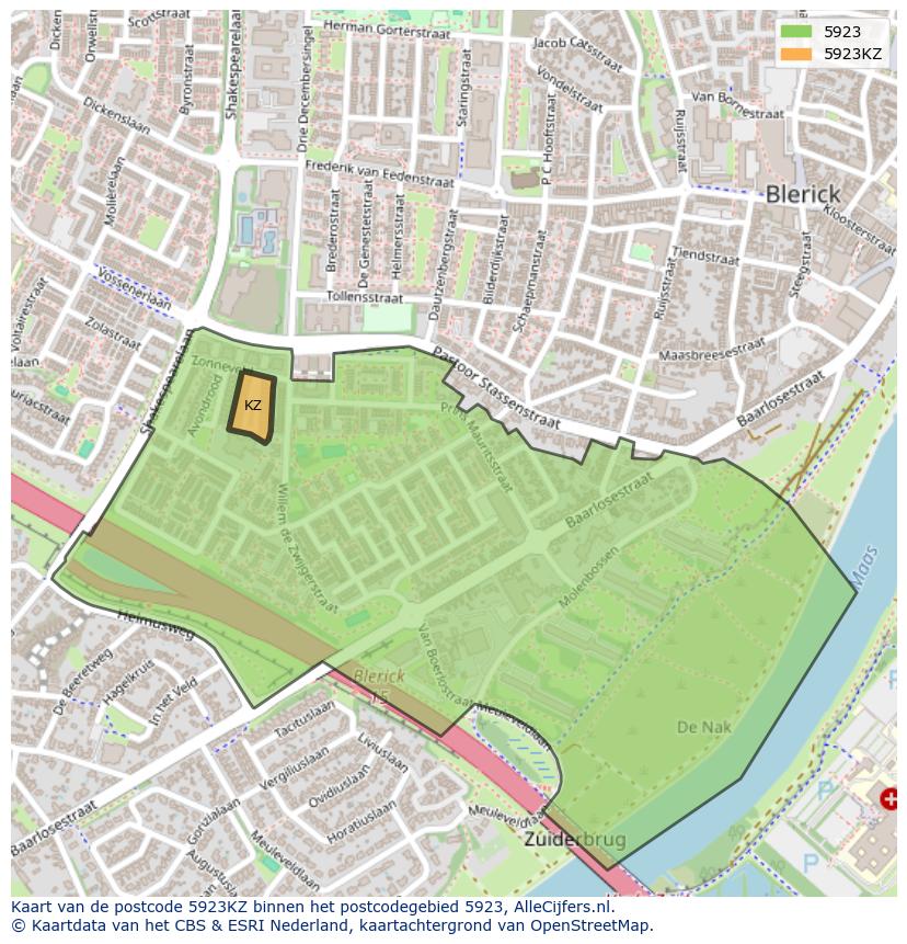 Afbeelding van het postcodegebied 5923 KZ op de kaart.