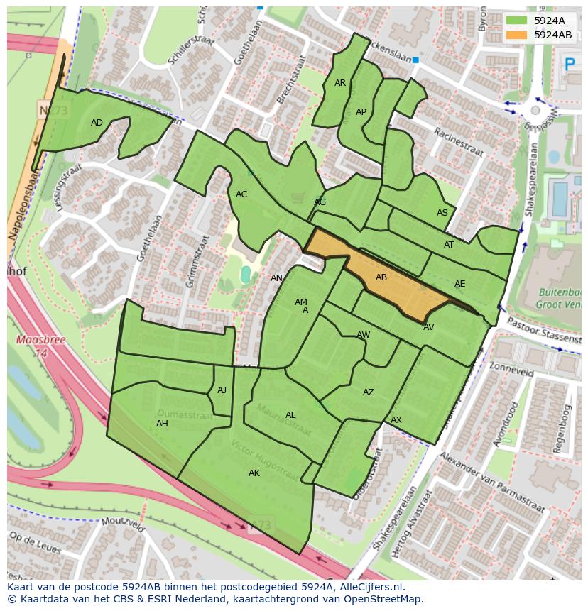 Afbeelding van het postcodegebied 5924 AB op de kaart.