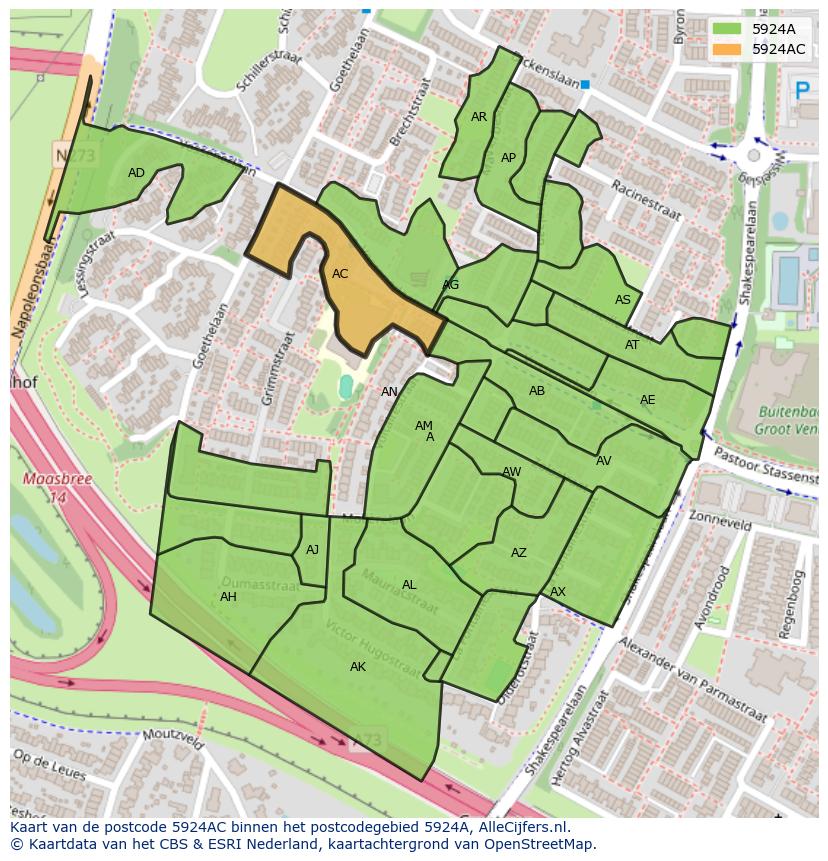 Afbeelding van het postcodegebied 5924 AC op de kaart.