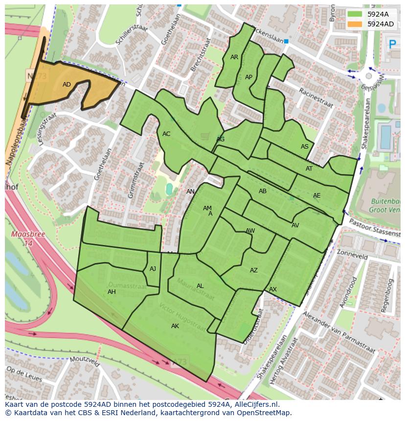 Afbeelding van het postcodegebied 5924 AD op de kaart.