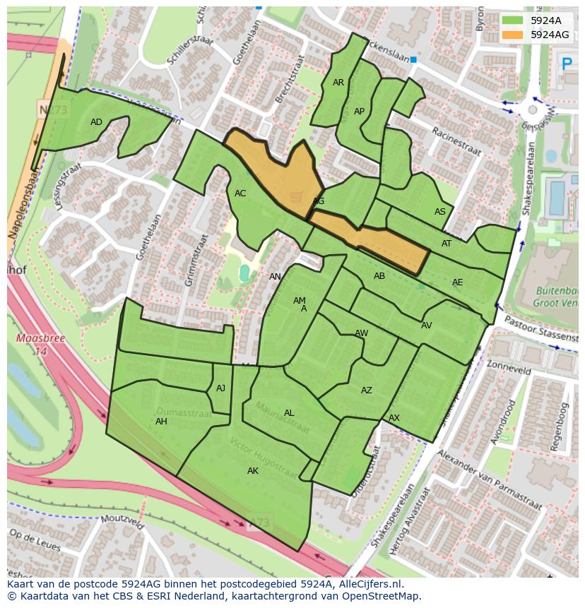 Afbeelding van het postcodegebied 5924 AG op de kaart.