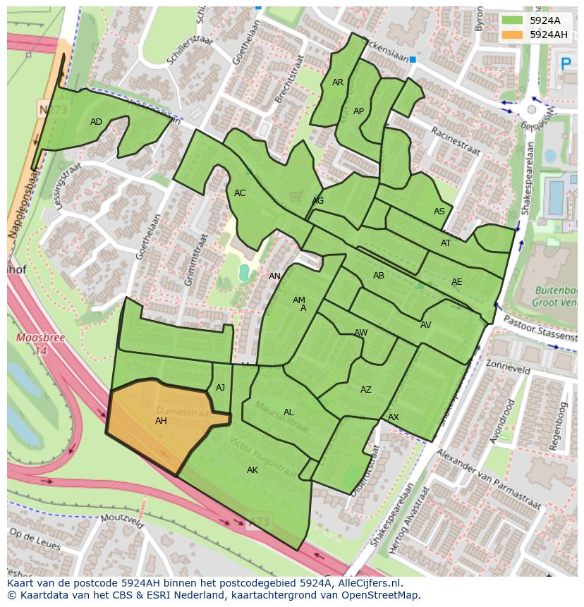 Afbeelding van het postcodegebied 5924 AH op de kaart.