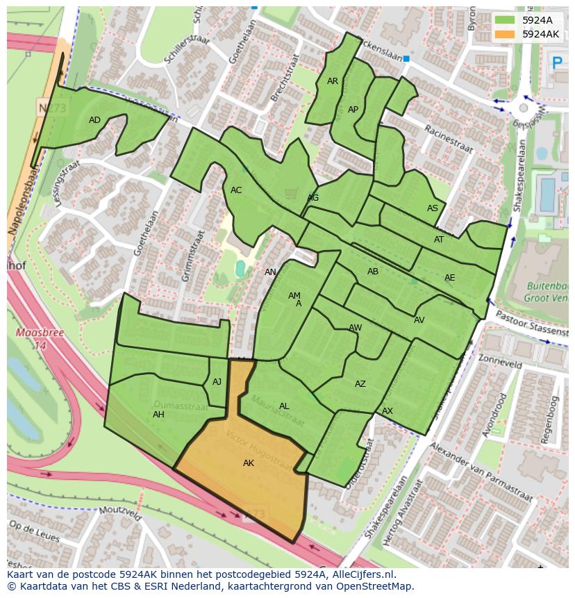 Afbeelding van het postcodegebied 5924 AK op de kaart.