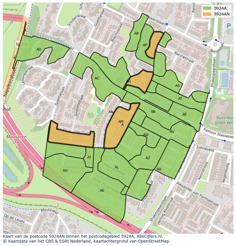 Afbeelding van het postcodegebied 5924 AN op de kaart.