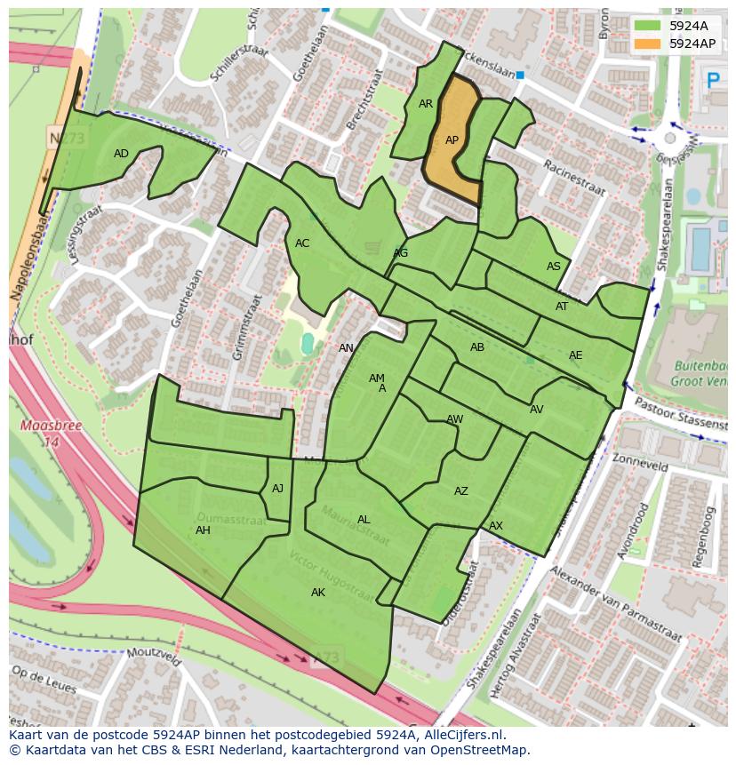 Afbeelding van het postcodegebied 5924 AP op de kaart.