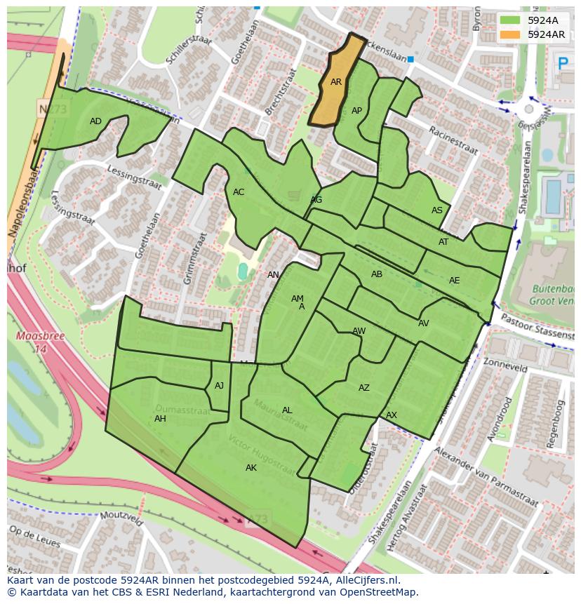 Afbeelding van het postcodegebied 5924 AR op de kaart.