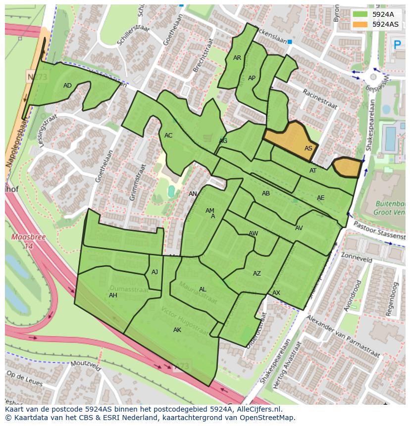 Afbeelding van het postcodegebied 5924 AS op de kaart.