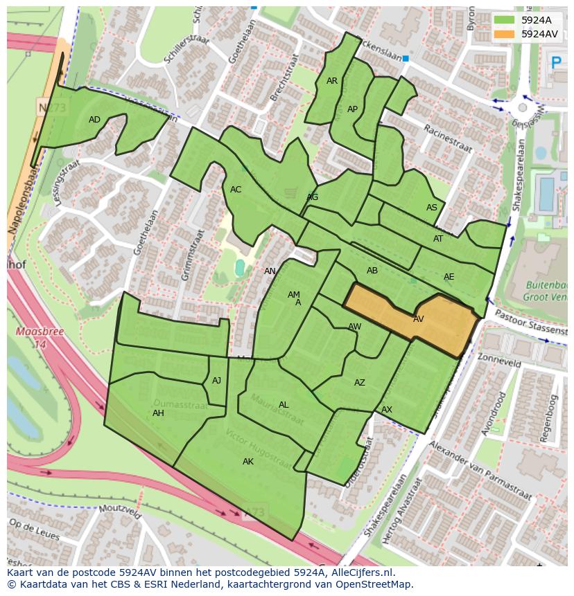 Afbeelding van het postcodegebied 5924 AV op de kaart.