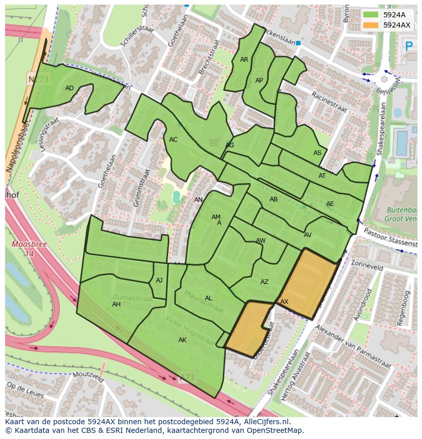 Afbeelding van het postcodegebied 5924 AX op de kaart.