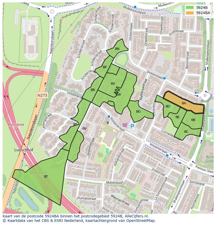 Afbeelding van het postcodegebied 5924 BA op de kaart.