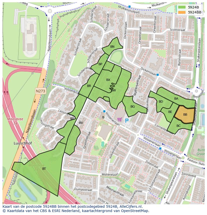 Afbeelding van het postcodegebied 5924 BB op de kaart.