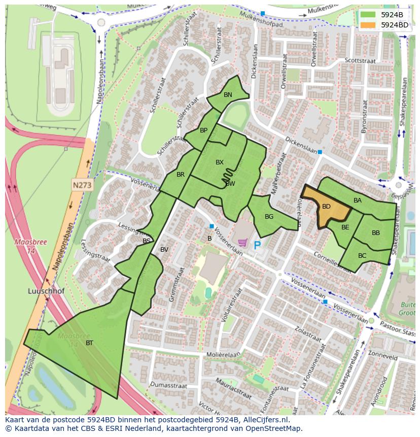 Afbeelding van het postcodegebied 5924 BD op de kaart.