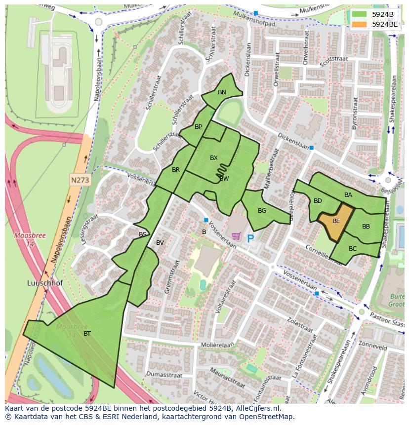 Afbeelding van het postcodegebied 5924 BE op de kaart.