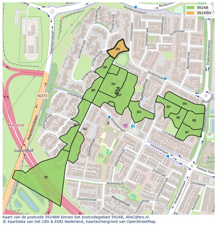 Afbeelding van het postcodegebied 5924 BN op de kaart.