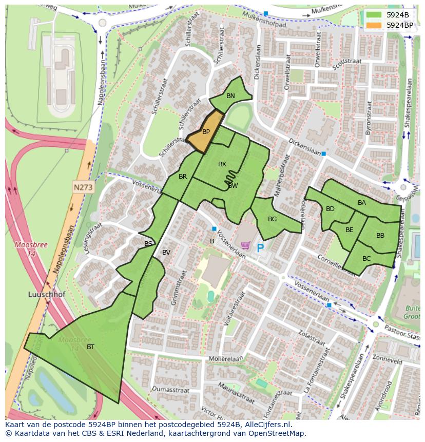 Afbeelding van het postcodegebied 5924 BP op de kaart.