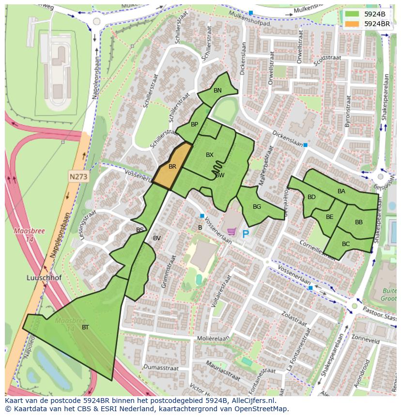 Afbeelding van het postcodegebied 5924 BR op de kaart.