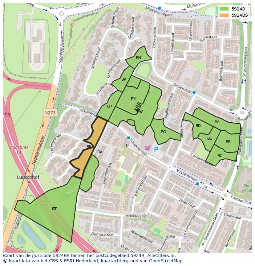 Afbeelding van het postcodegebied 5924 BS op de kaart.
