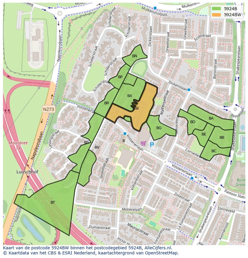 Afbeelding van het postcodegebied 5924 BW op de kaart.