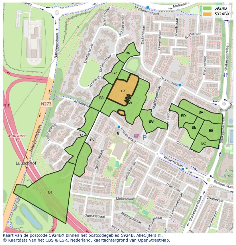 Afbeelding van het postcodegebied 5924 BX op de kaart.