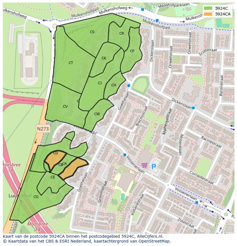Afbeelding van het postcodegebied 5924 CA op de kaart.