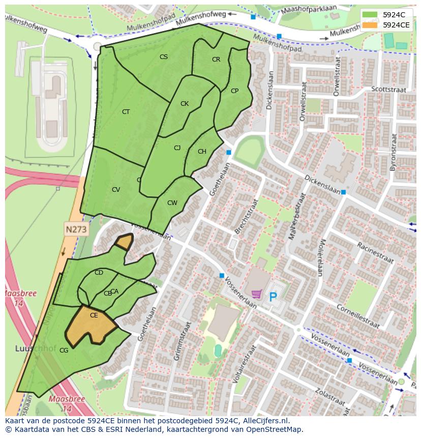 Afbeelding van het postcodegebied 5924 CE op de kaart.