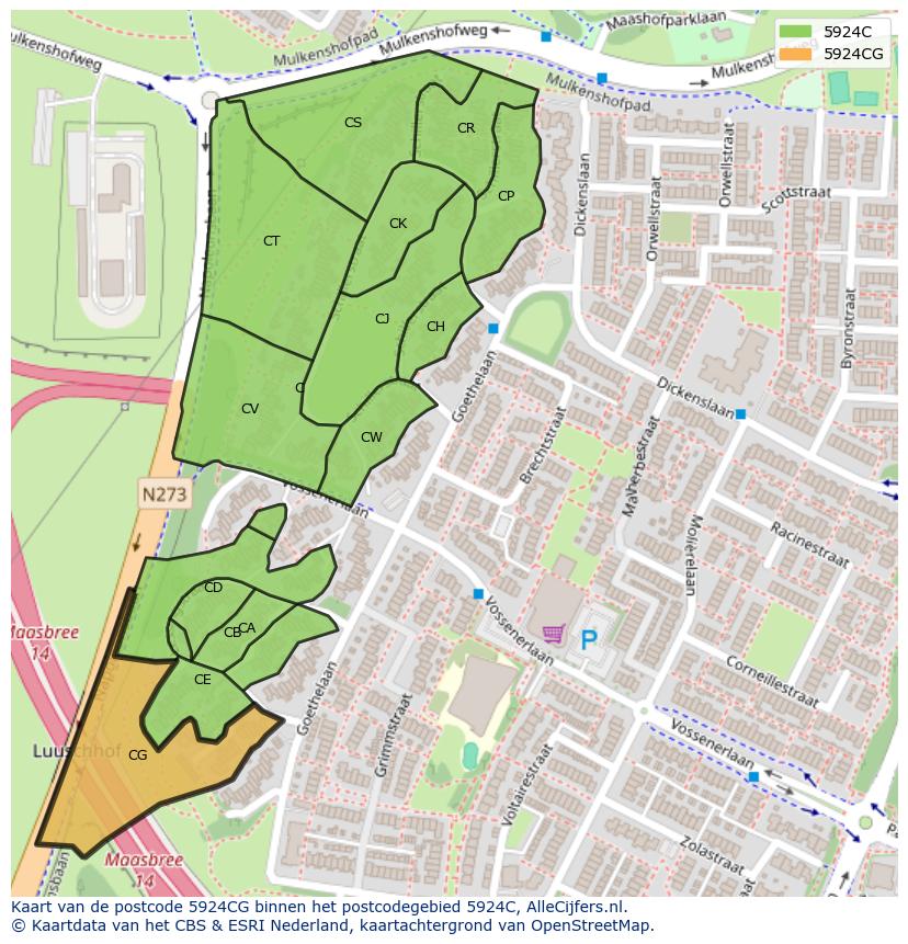 Afbeelding van het postcodegebied 5924 CG op de kaart.